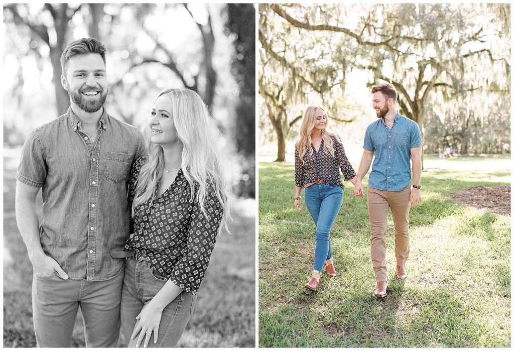 engagement photos with patterned top and jeans