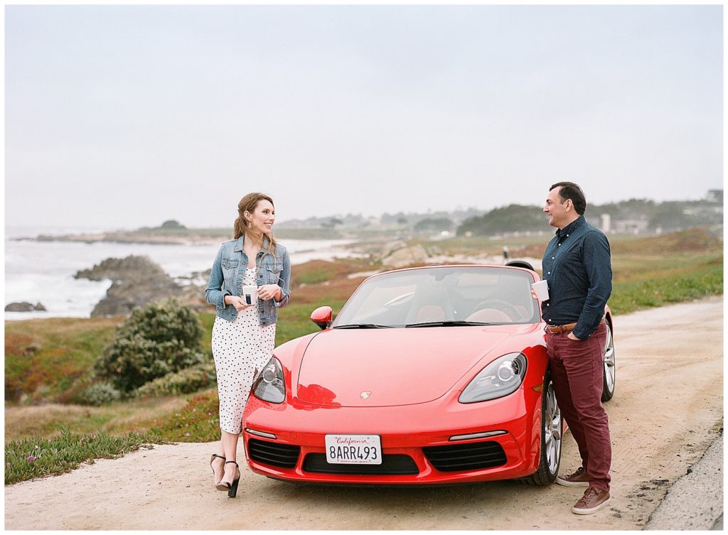 comedians in cars getting coffee inspired engagement photos