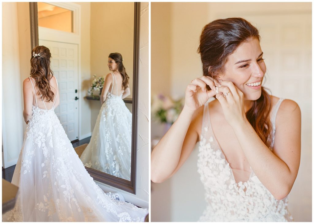 bride putting on her All about Romance earrings