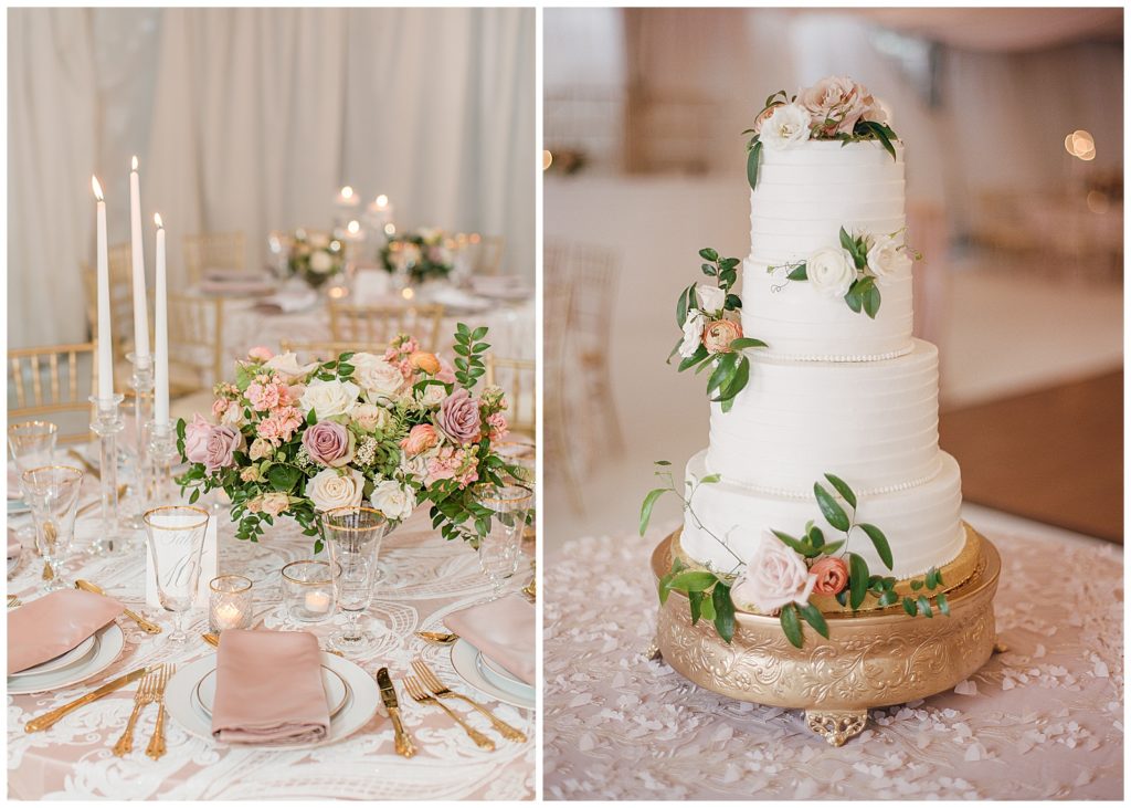 Ambrosia Bakery four tiered wedding cake with florals