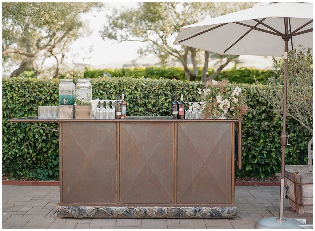 Wedding reception on terrace at Viansa Sonoma with JMK Events and Hawthorn Flower Studio