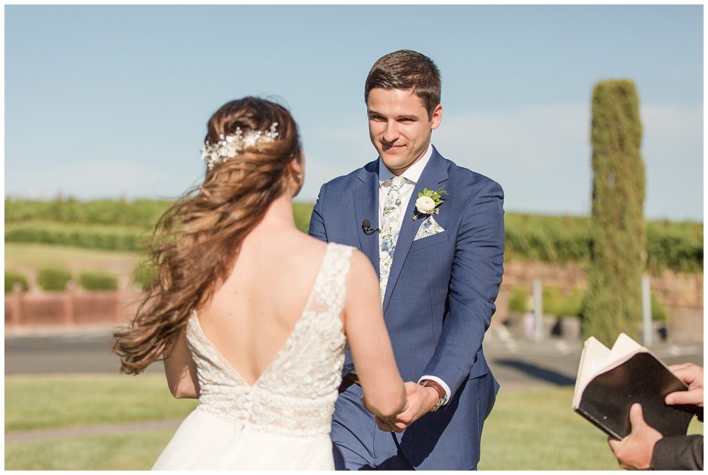groom seeing bride for the first time at Viansa Sonoma
