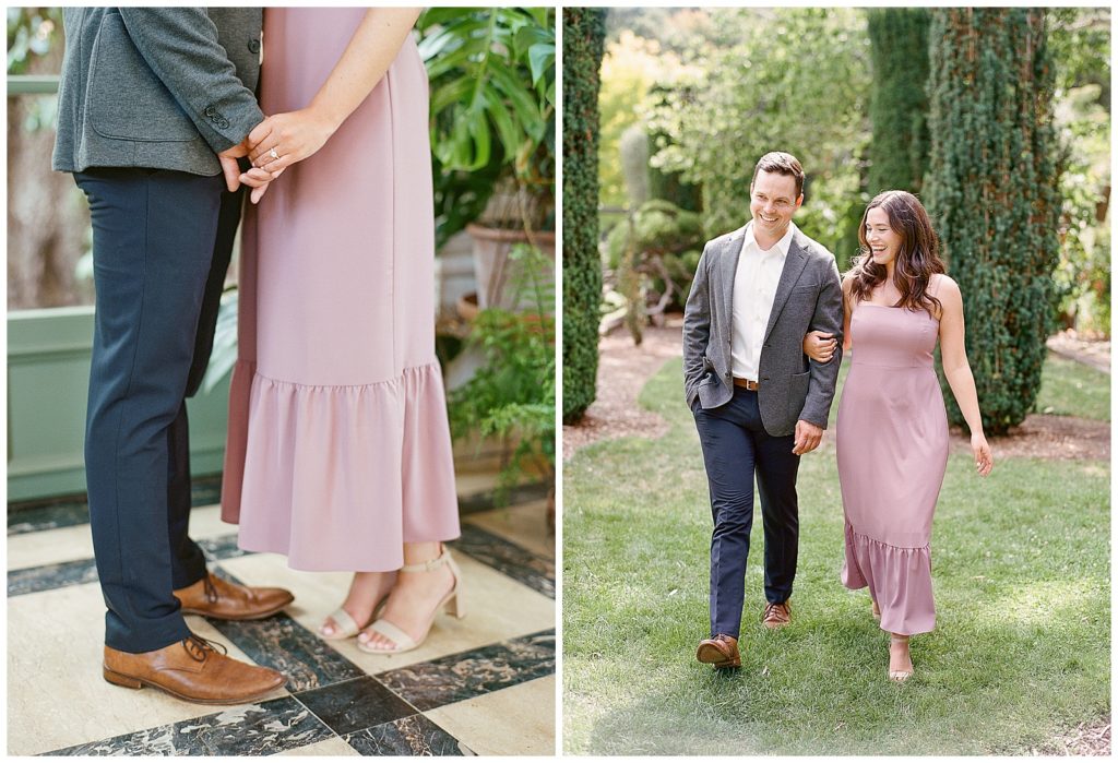 engagement photos with mauve dress