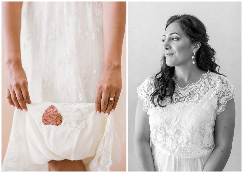 bride sewed in grandmother's wedding dress into her wedding dress