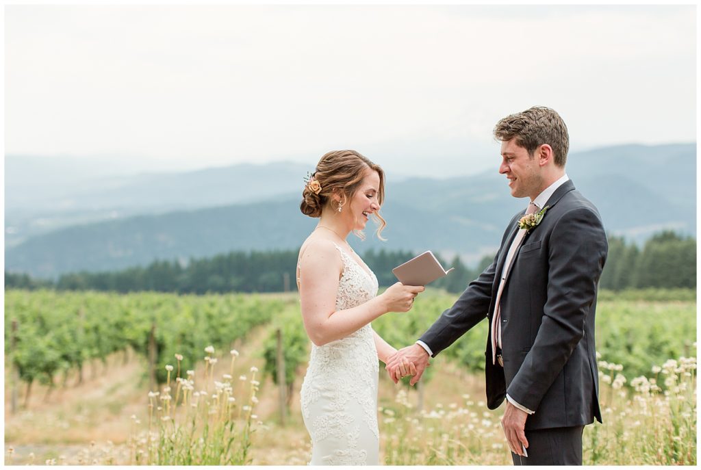 couple exchanging vows privately after first look