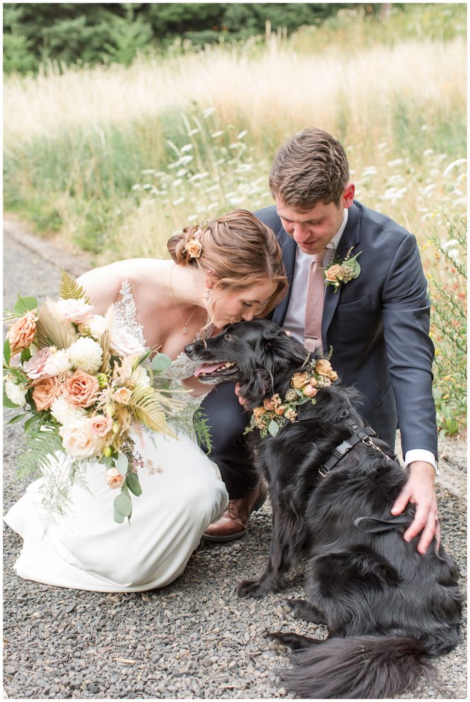 flower dog at wedding