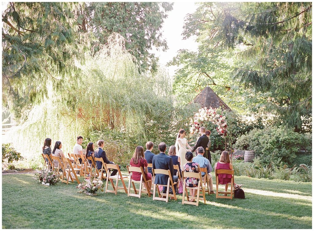 Intimate wedding at Chateau Lill ceremony in the redwoods