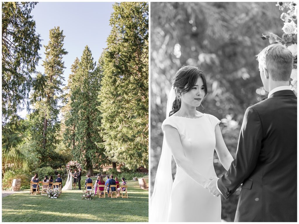 Intimate wedding at Chateau Lill ceremony in the redwoods