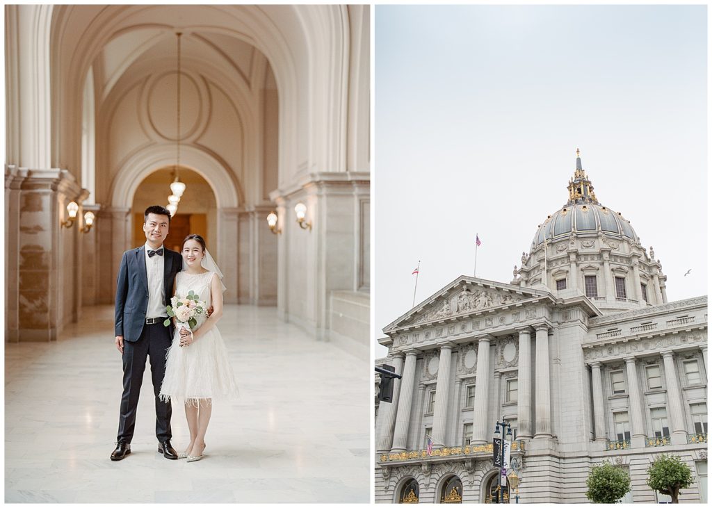 SF City Hall Wedding with feather dress