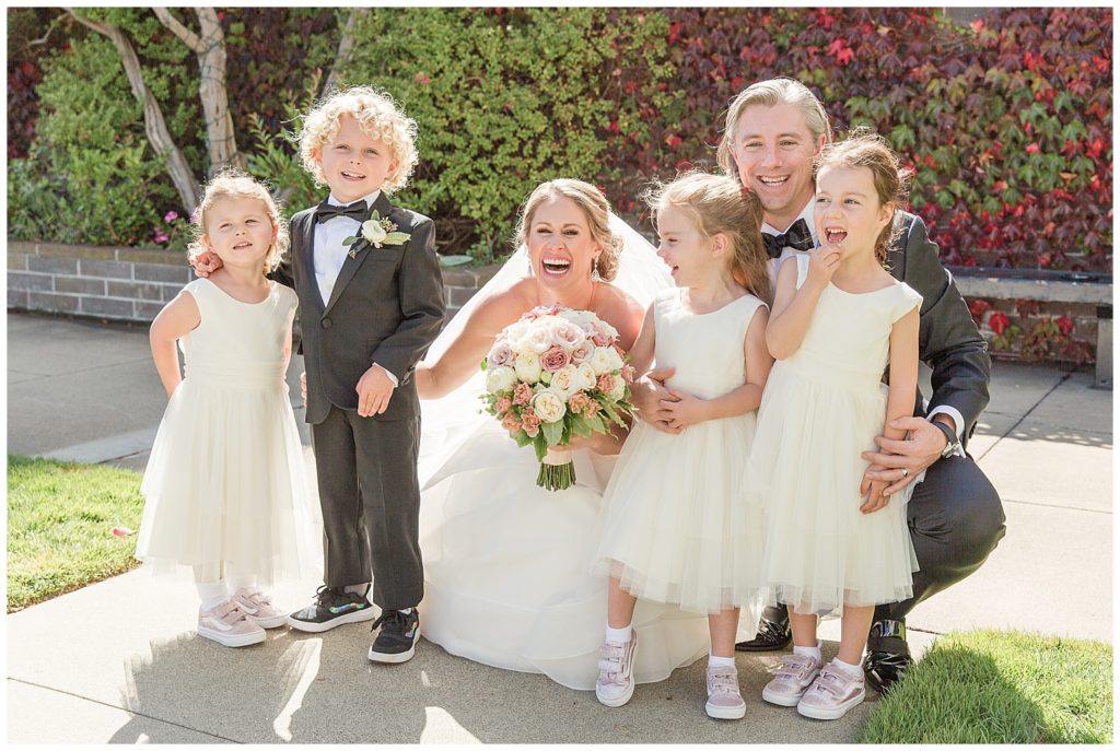 bride and groom with flower girls and ring bearer at Fairmont San Francisco