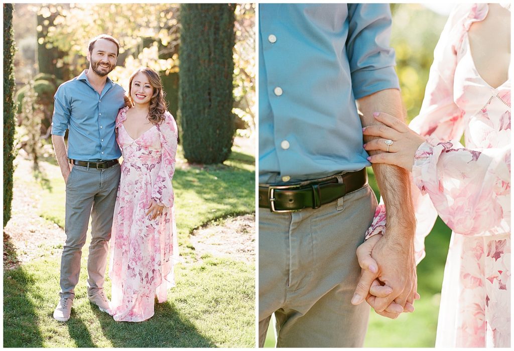 Filoli engagement photos with pink floral dress
