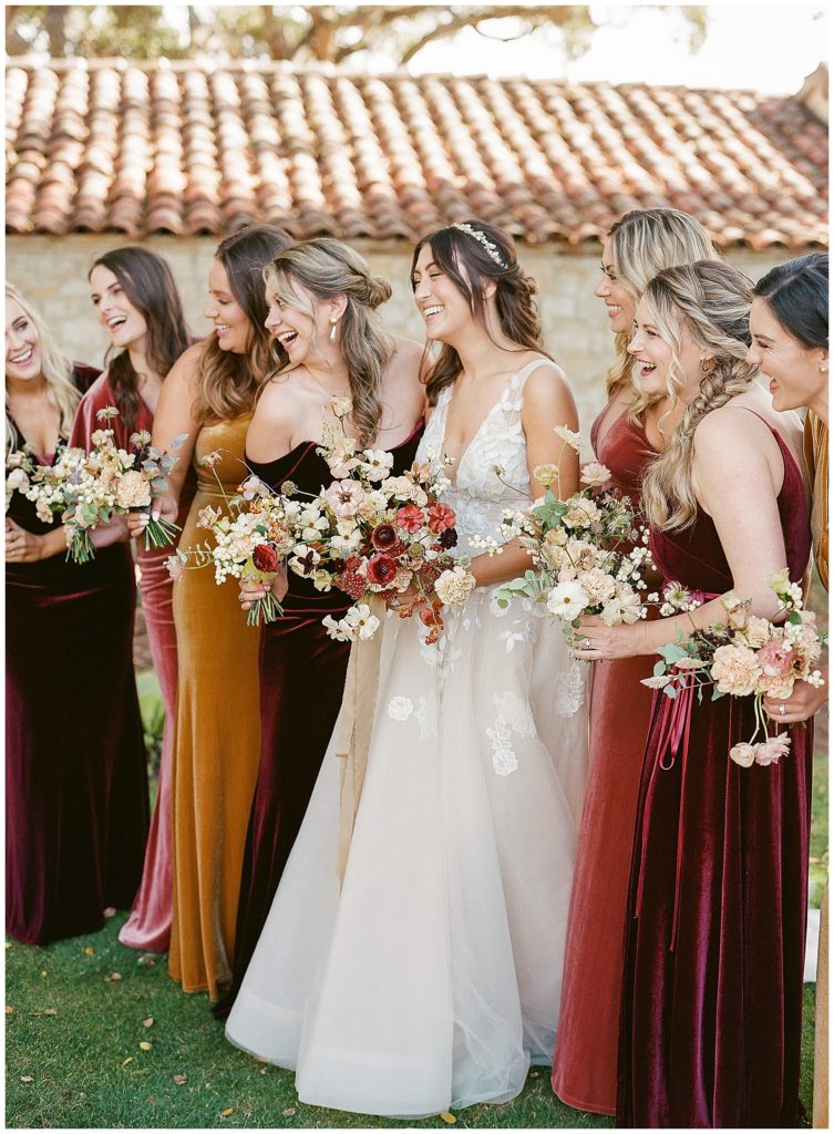 Fall wedding colors velvet bridesmaids dresses
