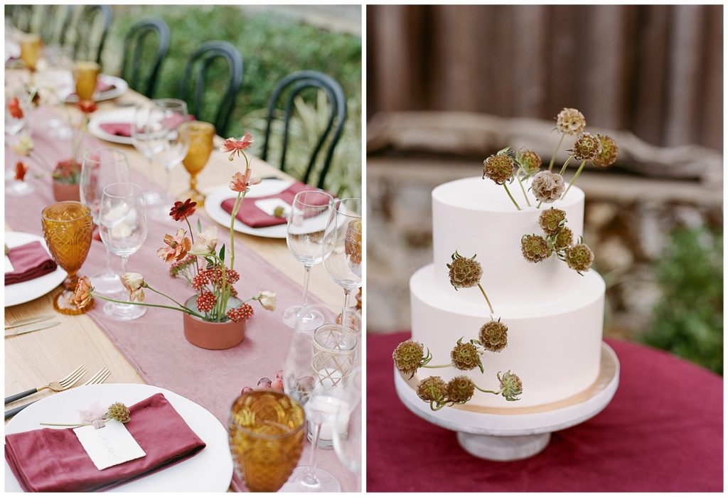 simple two tiered cake with dried florals