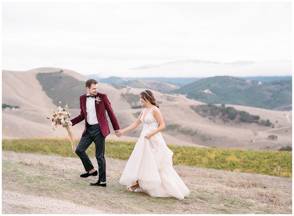 Sunset portraits in Holman Ranch vineyard for fall wedding with Ruby and Rose and The Ganeys