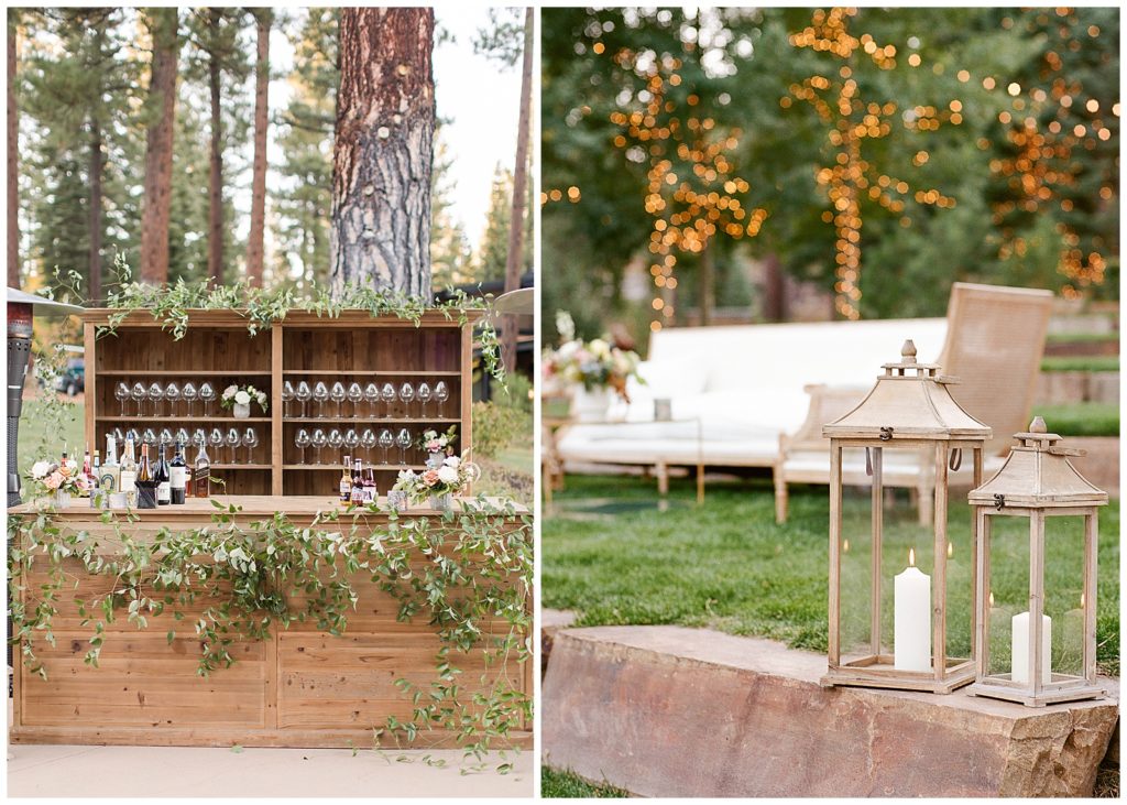 Wedding reception by the family barn at Martis Camp with Stems by Diana and Audere Events
