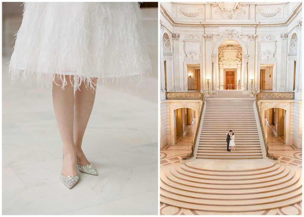 SF City Hall Wedding with feather dress
