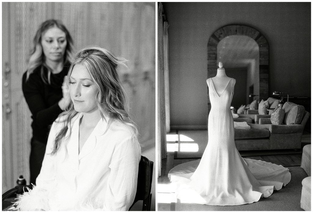 black and white portraits of bride getting ready for Martis Camp wedding