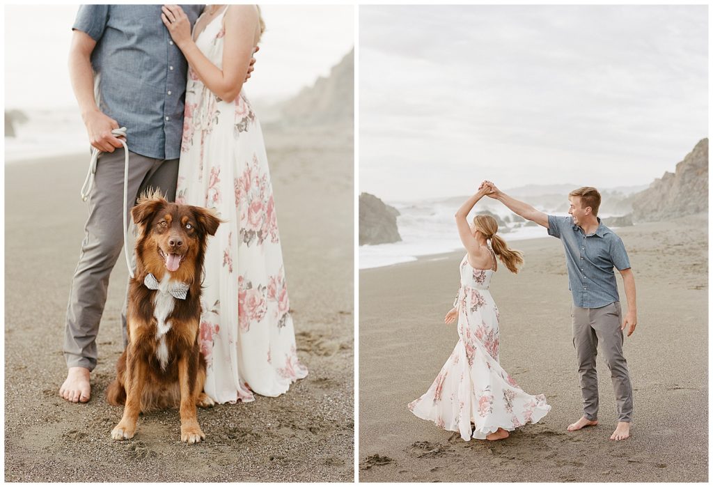Wrights Beach engagement photos with dog