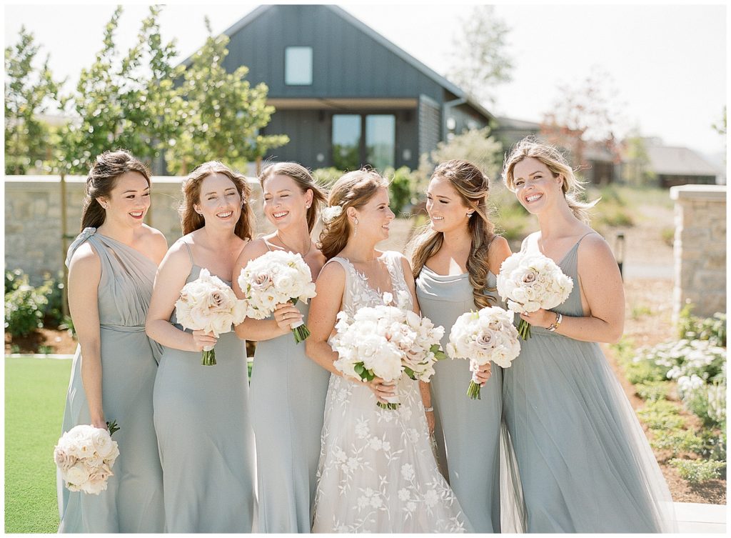 Bridesmaids in light blue at Stanly Ranch Wedding