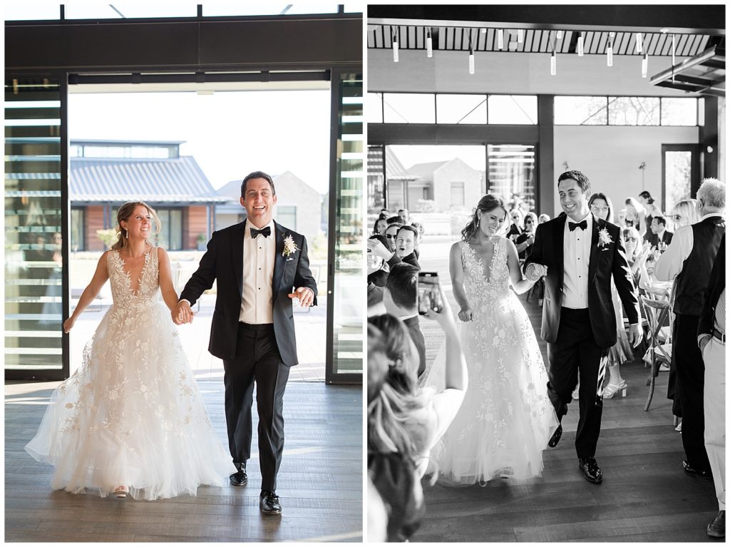 Bride and groom making entrance at Stanly Ranch glass barn
