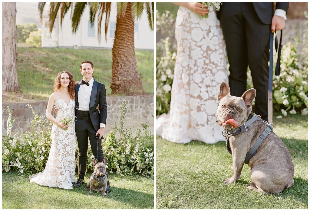 Cavallo Point wedding with French Bull Dog and Oscar de la Renta Gown