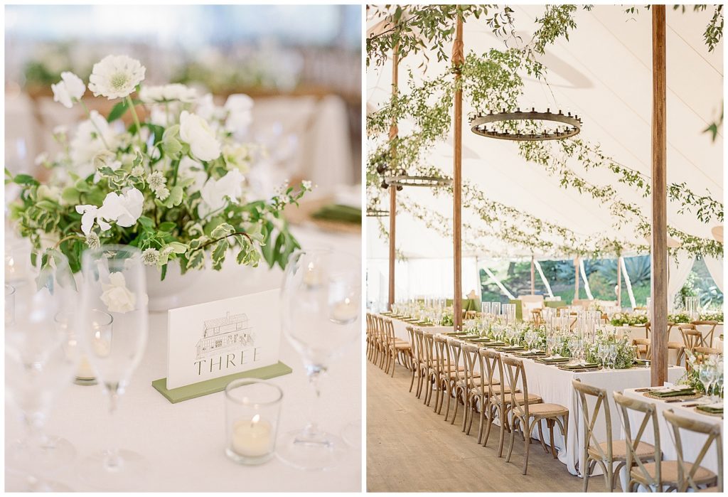 White and greenery wedding in sailcloth tent at Cavallo Point with Jenn Robirds Events and the Posh Posey