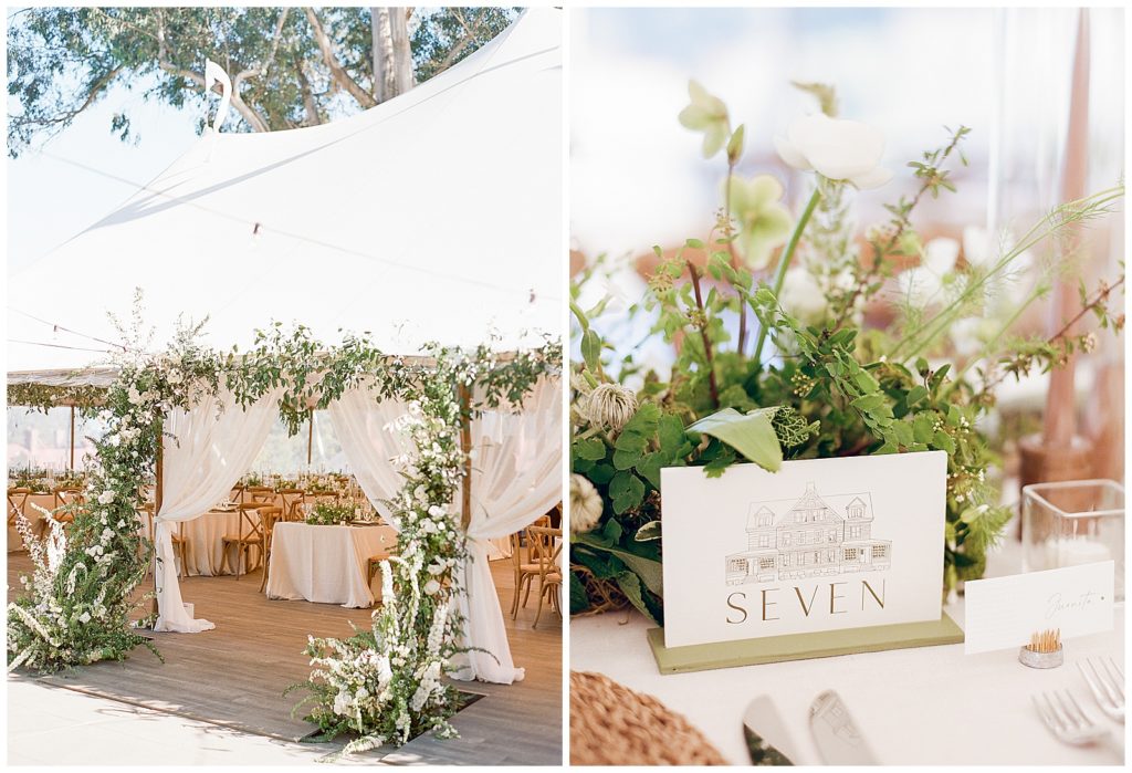 White and greenery wedding in sailcloth tent at Cavallo Point with Jenn Robirds Events and the Posh Posey