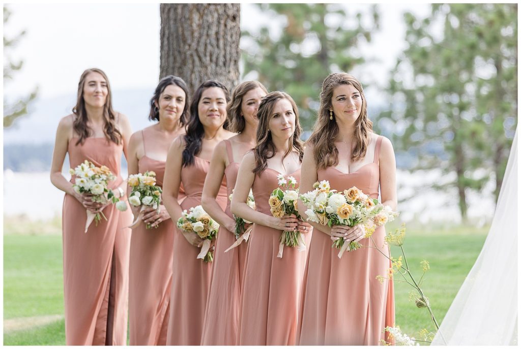 bridesmaids in salmon for Edgewood tahoe wedding