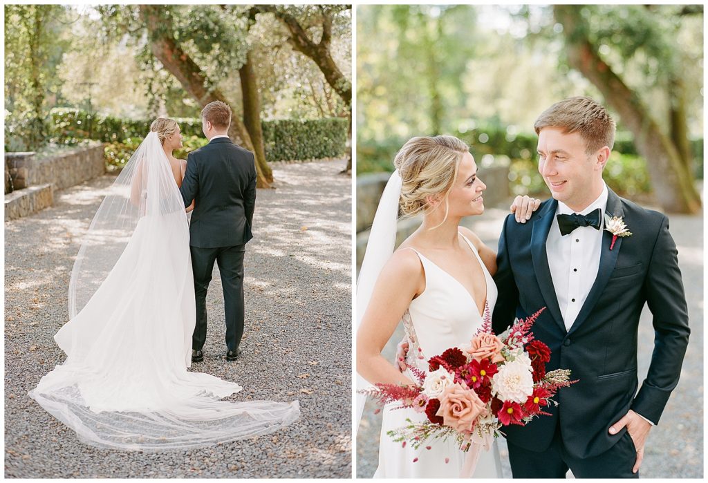 Wedding portraits with Alexandra Grecco gown and fall bouquet at Annadel Estate Winery Wedding