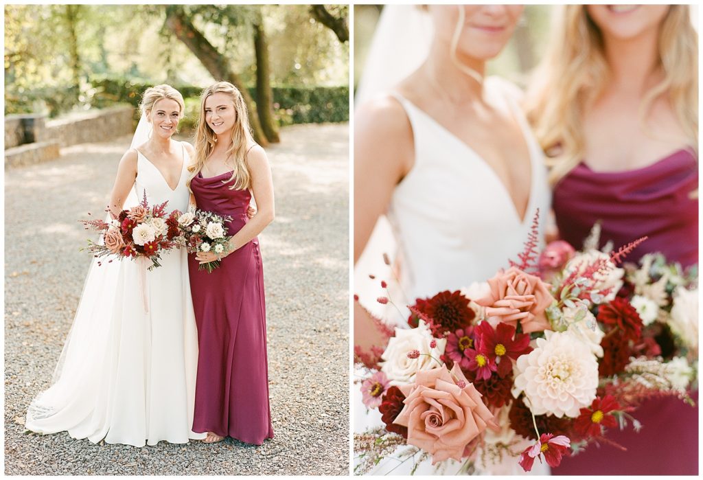 Wedding portraits with Alexandra Grecco gown and fall bouquet at Annadel Estate Winery Wedding