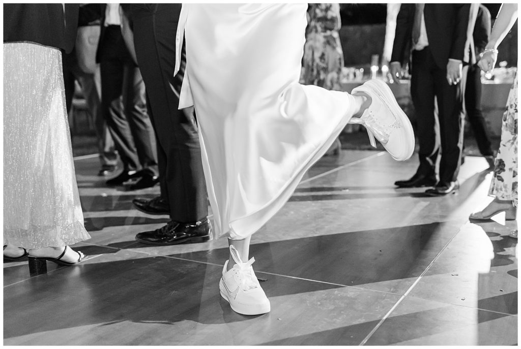silk reception wedding dress with Nikes