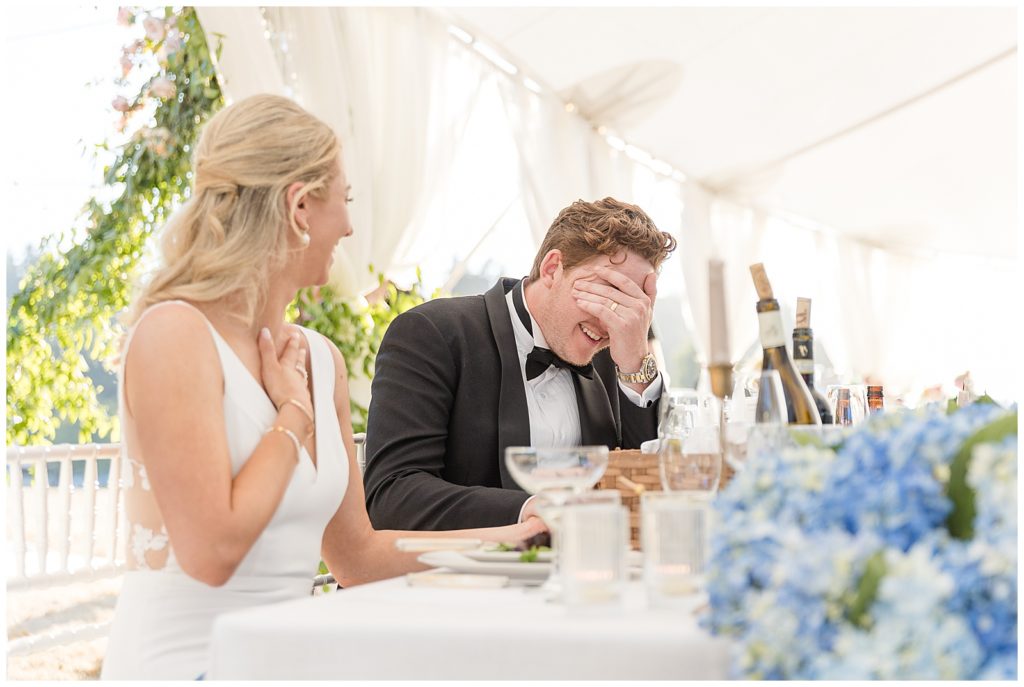 toasts in tented wedding on Bainbridge Island