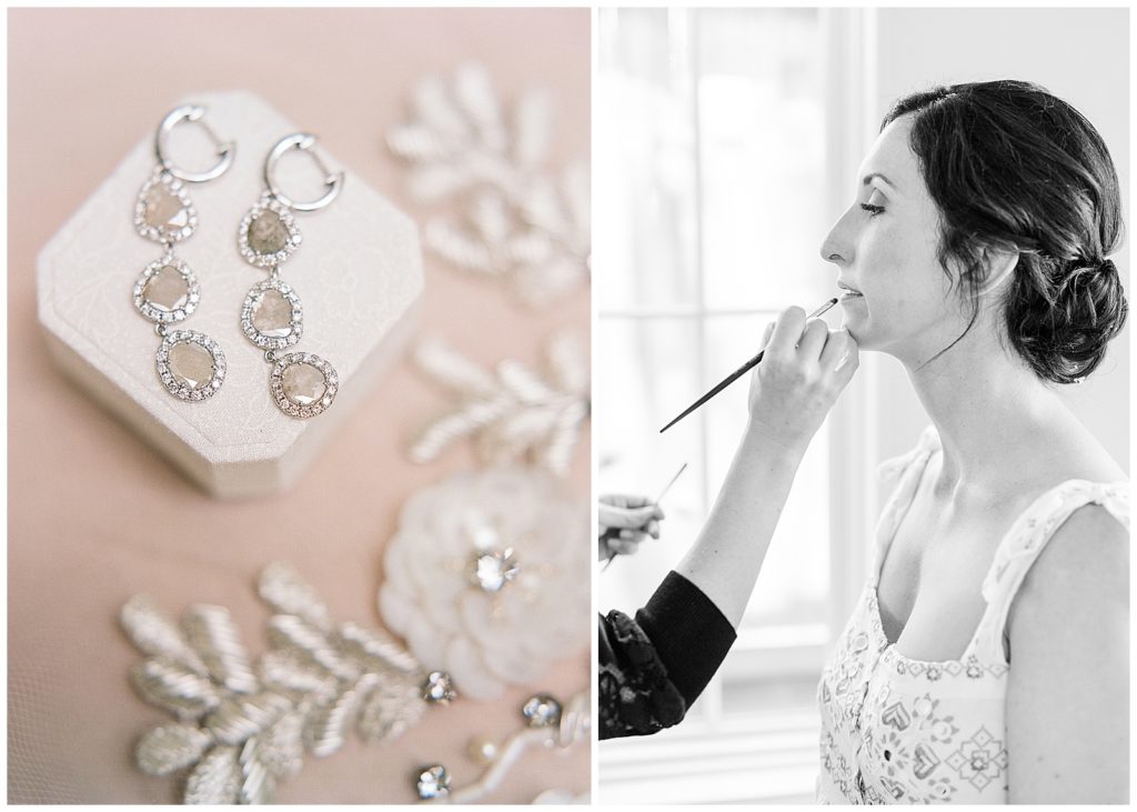 Bride wearing recycled diamond earrings
