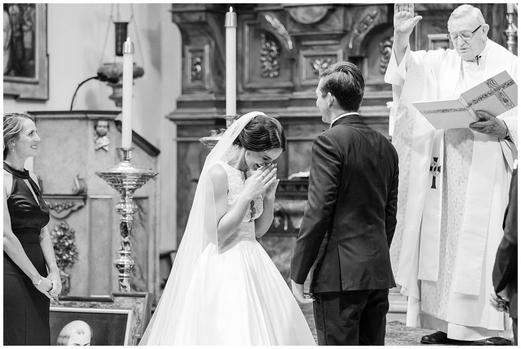 elegant black and white wedding at Carmel mission basilica 