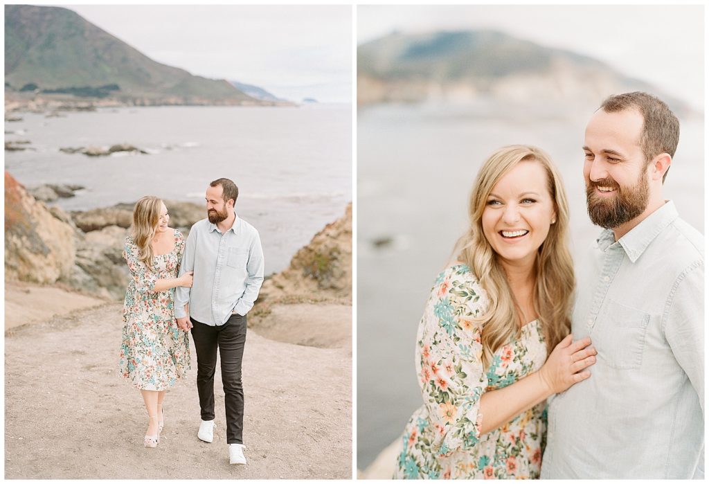 Big Sur engagement photos with floral dress