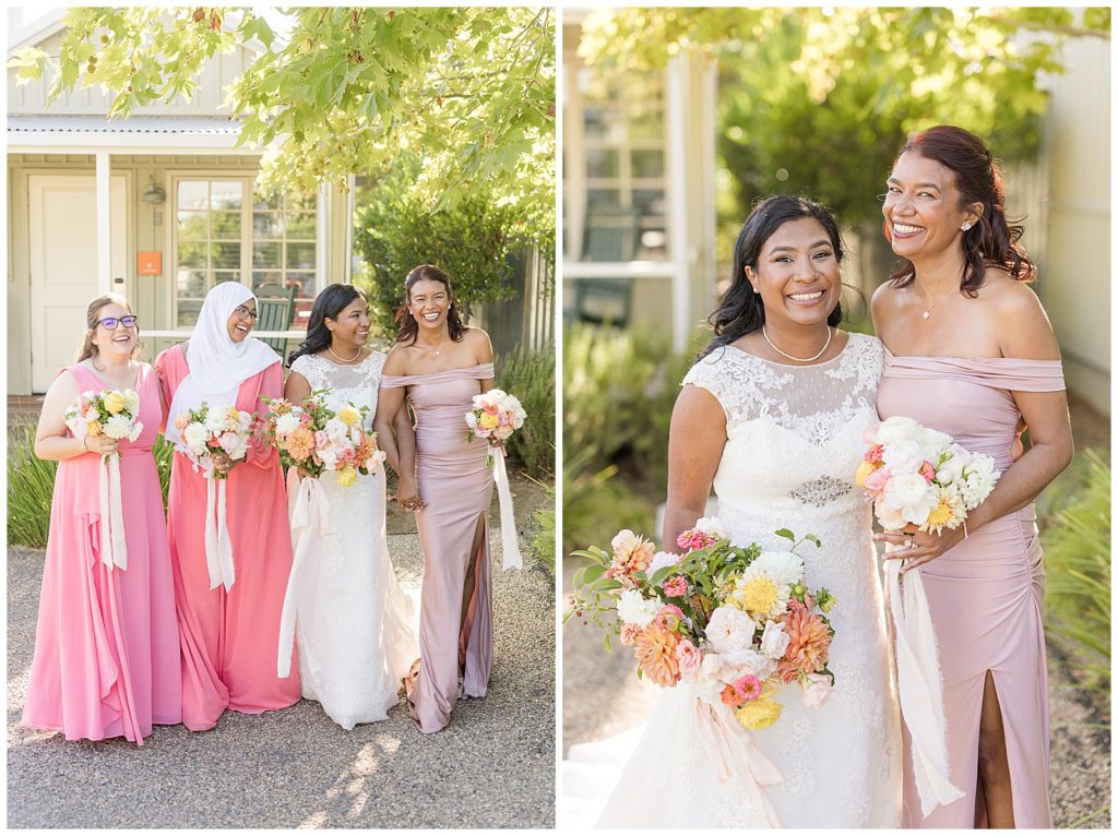 bridesmaids in pink for carneros resort wedding