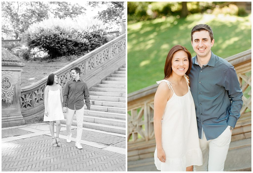 Central Park engagement photos with a dog at Bethesda Terrace