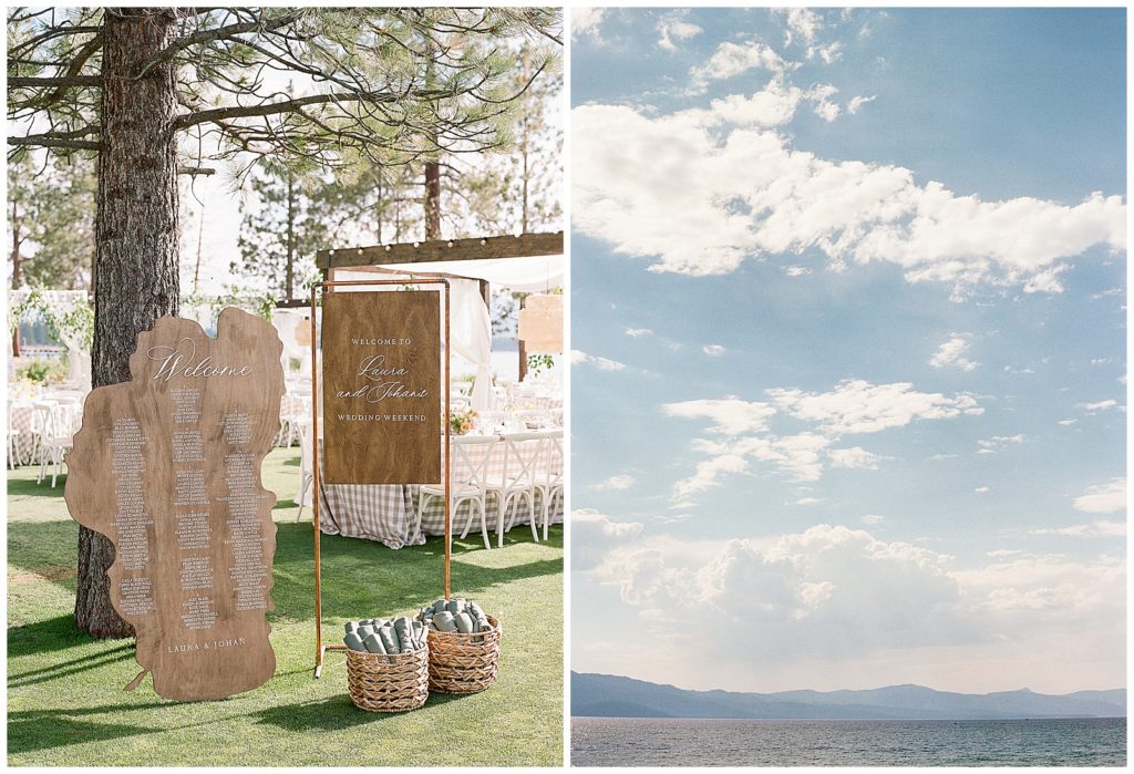 Edgewood Tahoe wedding welcome party with Shimmer and Stain welcome sign