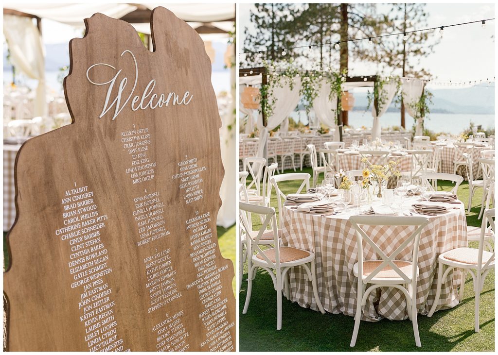 Edgewood Tahoe wedding welcome party with Shimmer and Stain welcome sign