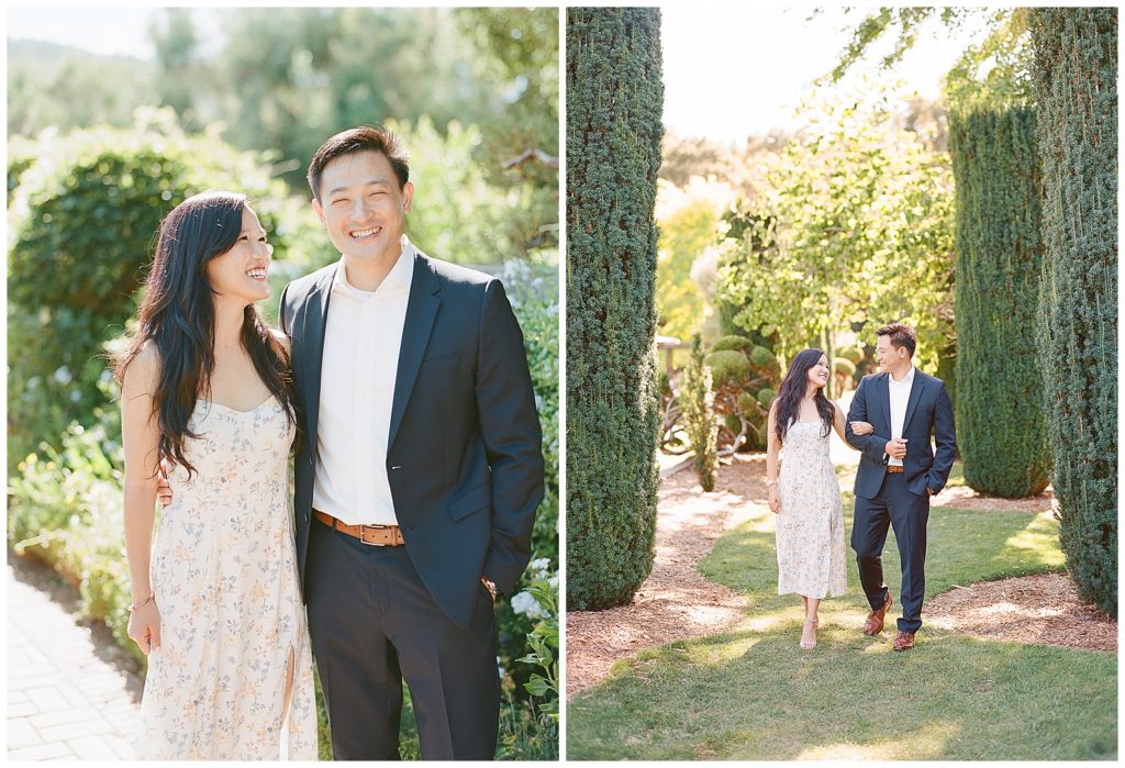 Filoli engagement photos with floral sundress in August