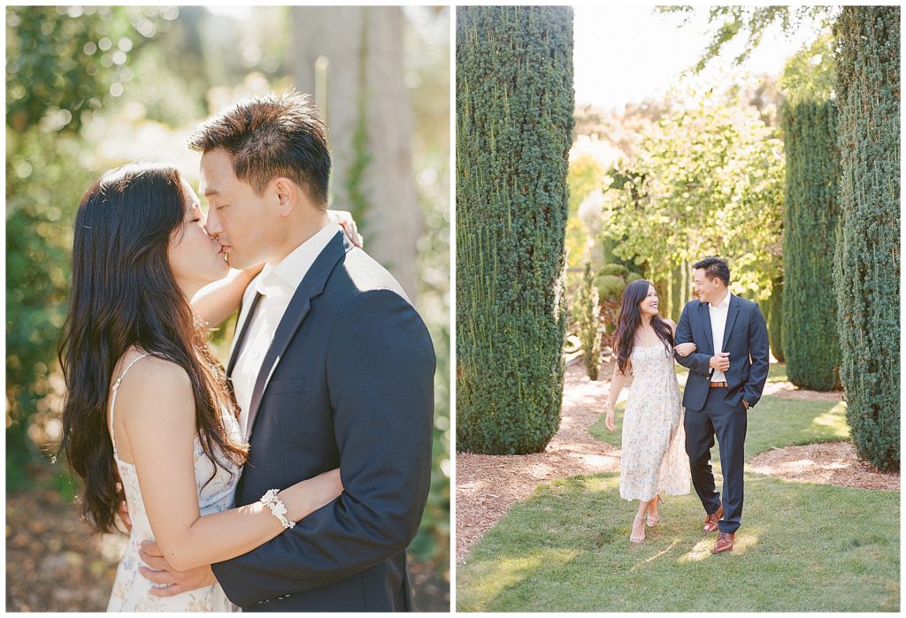 Filoli engagement photos with floral sundress in August