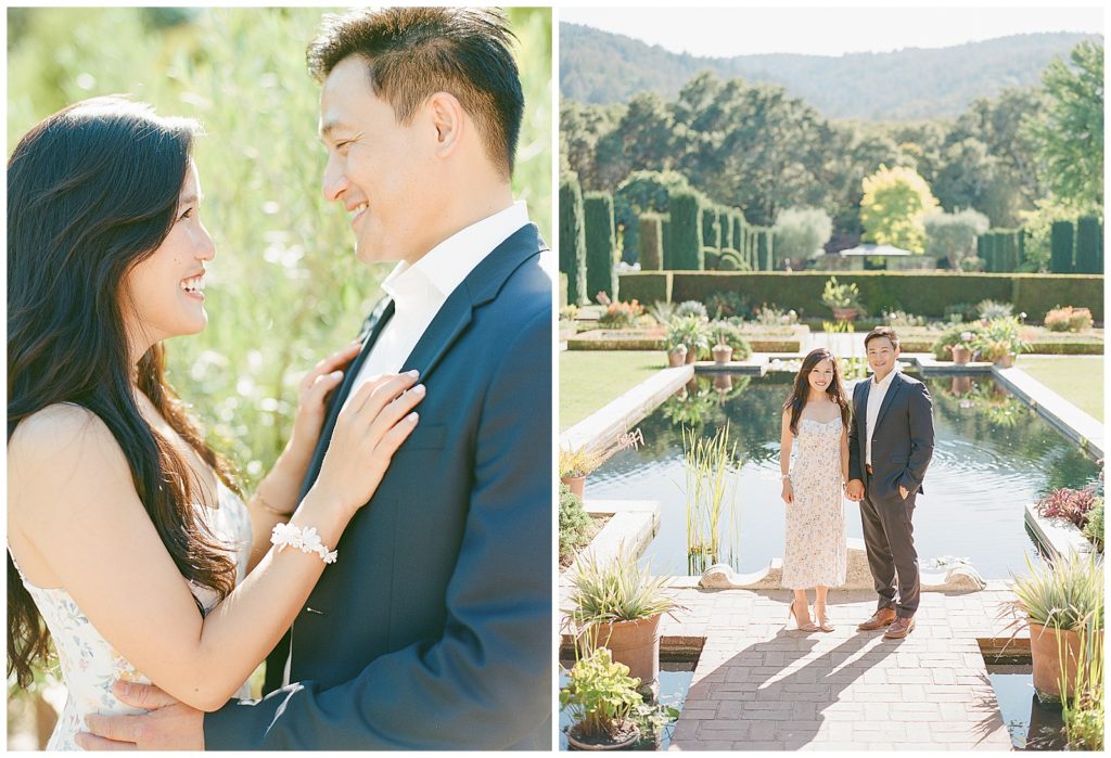 engagement photos at Filoli with floral sundress