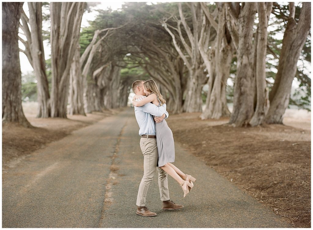 Cypress Tree tunnel engagement photos in Pt Reyes