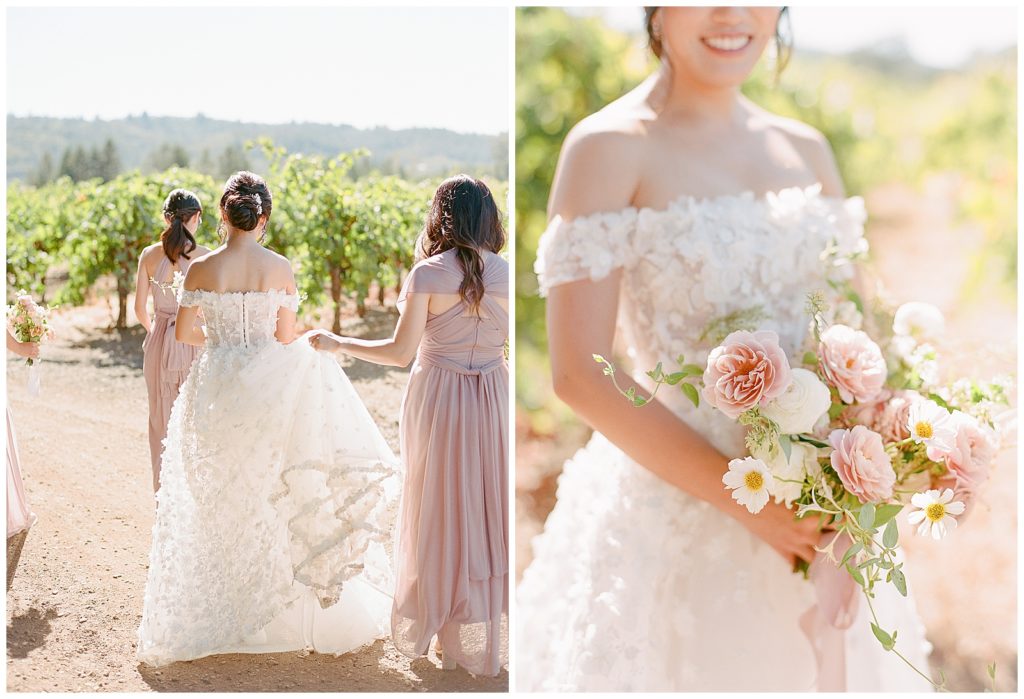 Bridesmaids in lavender at Trentadue winery wedding