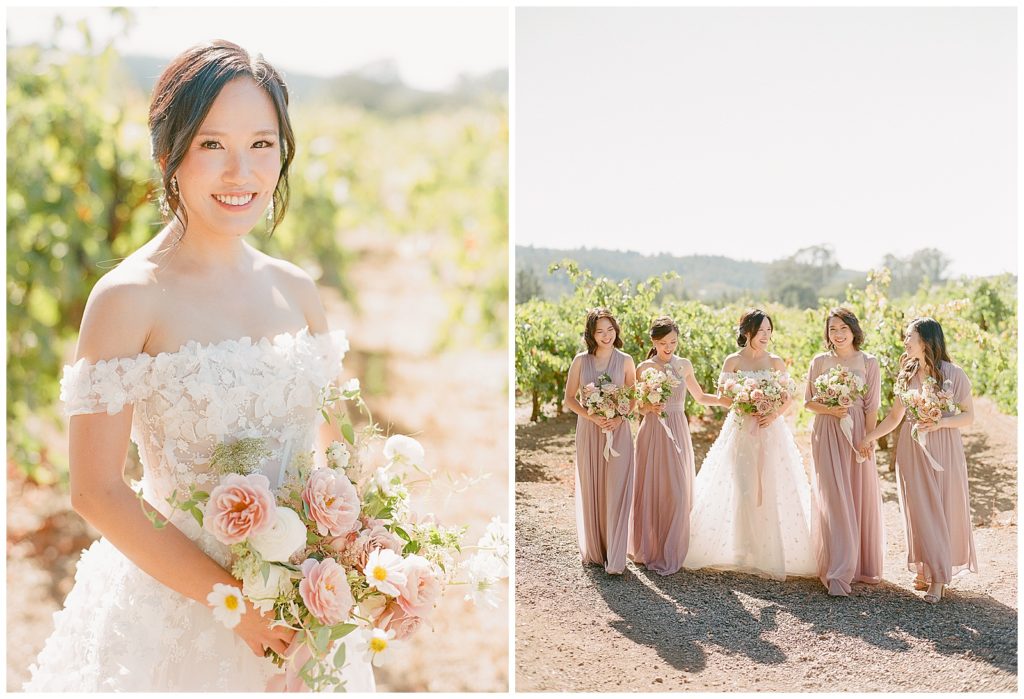 Bridesmaids in lavender at Trentadue winery wedding