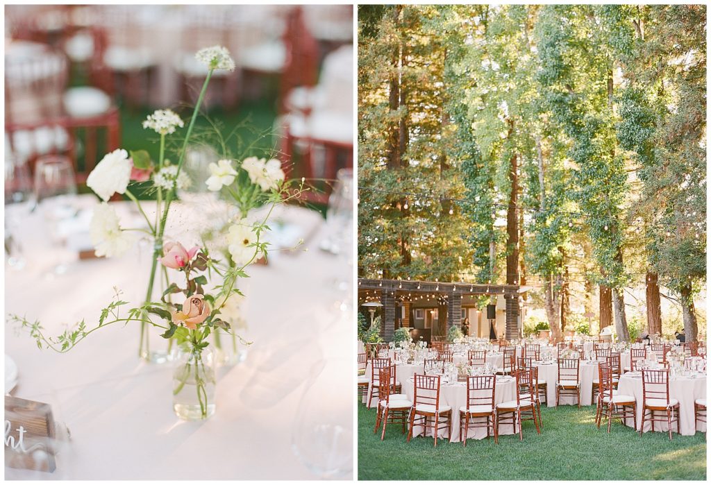 Wedding reception in the redwoods at Trentadue Winery with Mandy's Garden Design