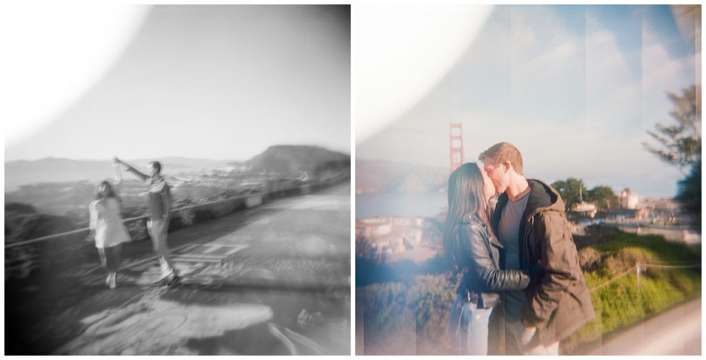 Golden Gate Bridge engagement photos on Holga