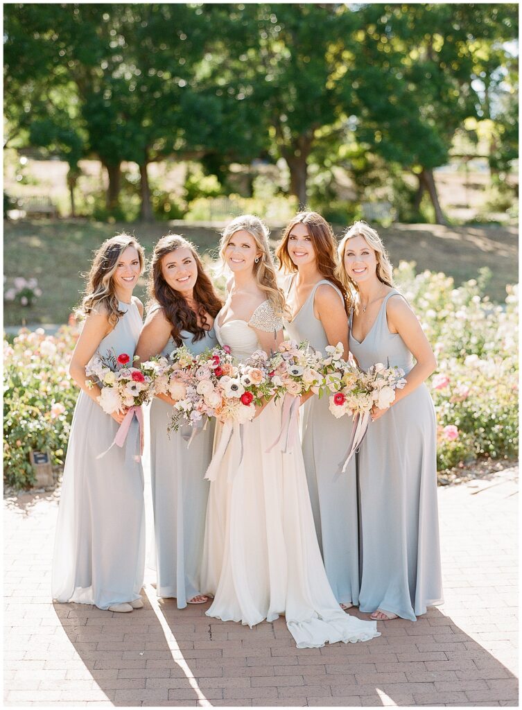 Bridesmaids in light blue dresses at Garden wedding in bay area