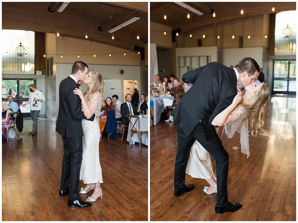 Bride and groom sharing first dance at Garden of Heather Farms wedding