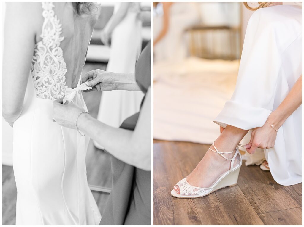 bride getting ready at The Paso Bridal suite with Bella Belle wedding shoes